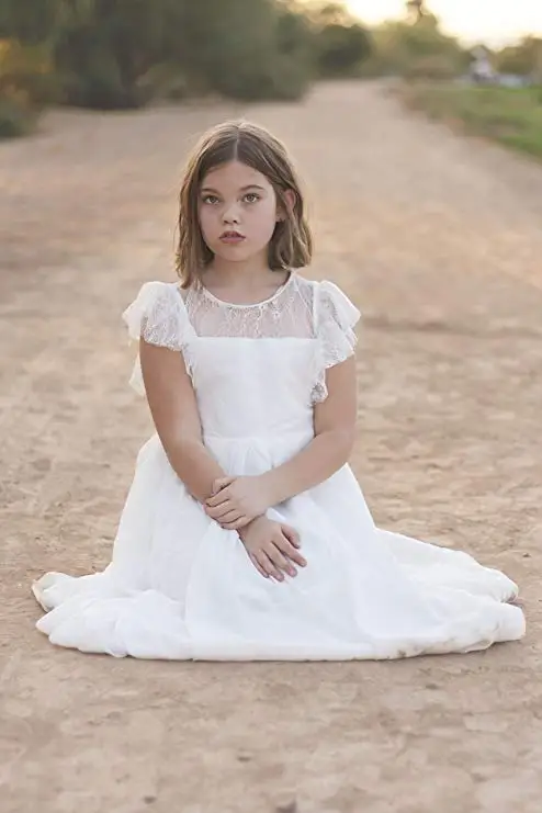 Virágos Elárusítónő dresses csipkével white/ivory Koszorúlány gowns Félfogadás esküvői báli Díszfelvonulás 1st Hitközösség gyerekek Öltözés