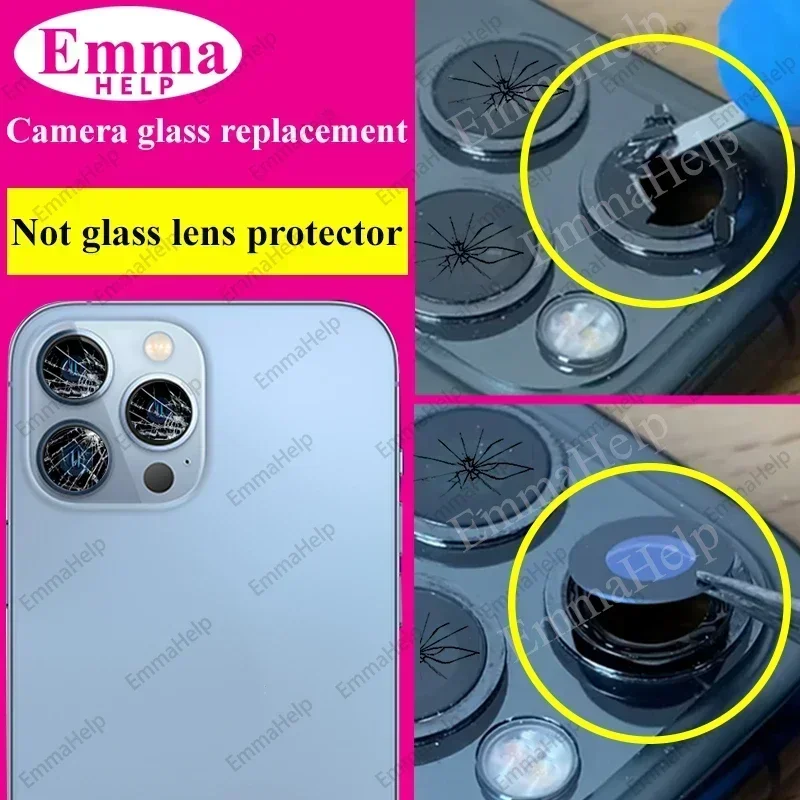 EmmaHelp 10pcs vetro dell'obiettivo della fotocamera posteriore posteriore per iPhone 14 13 12 1115 Pro Max Mini XR XS Max X 7 8 Plus 6S SE + lenti adesive con colla