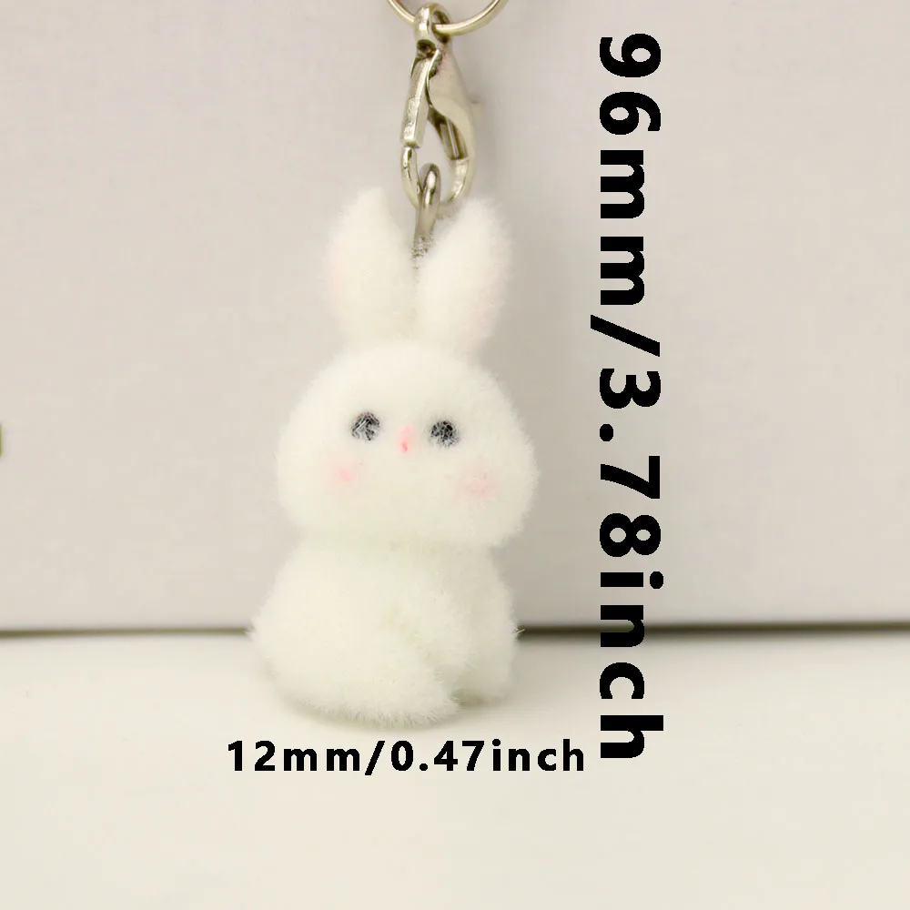 3D Cute Flocking Resin Rabbit Charms for Couples Mobile Phone Pendants Key Rings Earphones Bag Dcorations Jewelry Gifts