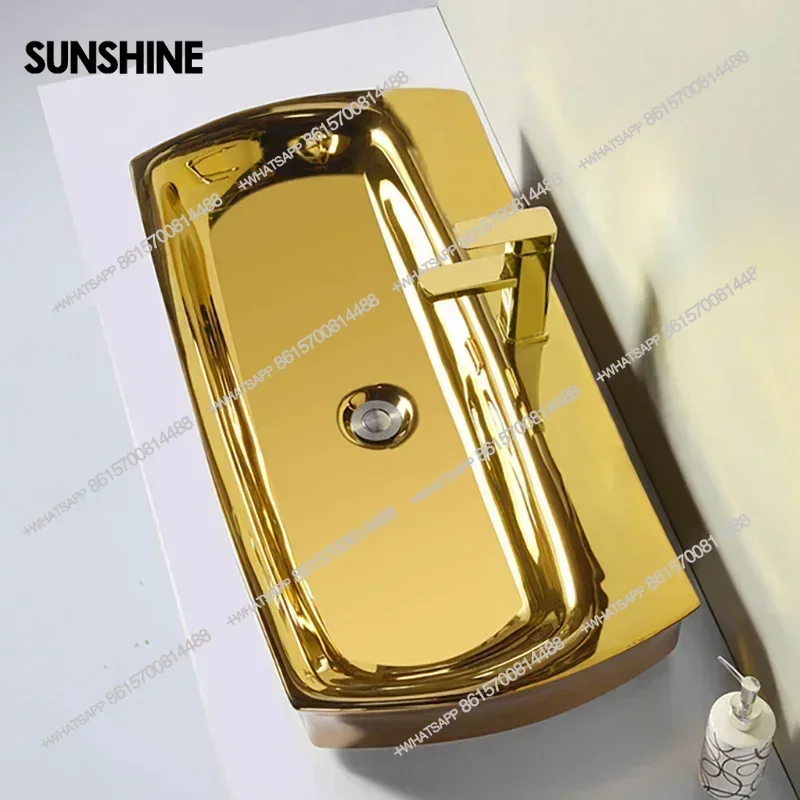 

Luxury Gold Bathroom Sinks Large Platform Basin Ceramic Bathroom Washbasins Modern Kitchen Washing Sinks Hand Wash Basin ZY
