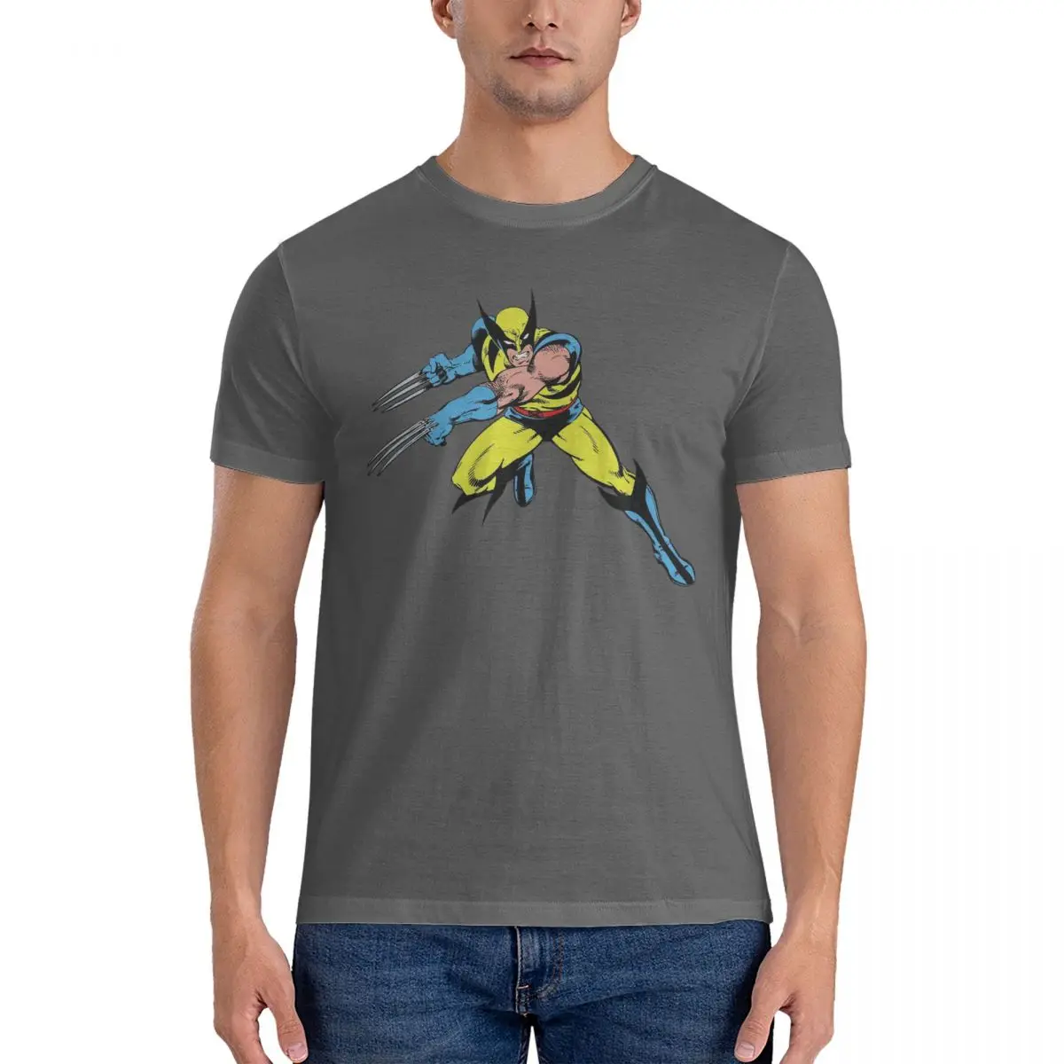 Men's Blue T Shirt Marvel X-Men OriginsꬆWolverine 100% Cotton Tops Novelty Short Sleeve Crewneck Tees Gift Idea T-Shirt