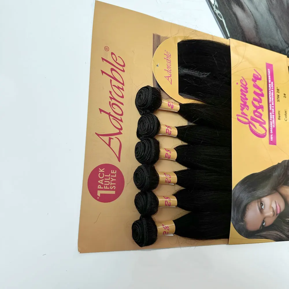 Pacotes de cabelo sintético com fecho, seda longa, reto, alta qualidade, cor natural, cabelo tece, venda quente, 30 pol, STW, 6PCs