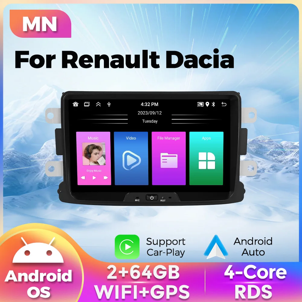 8 Inch Car Multimedia Player For Renault Dacia Logan Sandero Duster Captur Lada Xray Lodgy WIFI Navigation RDS Wireless CarPlay