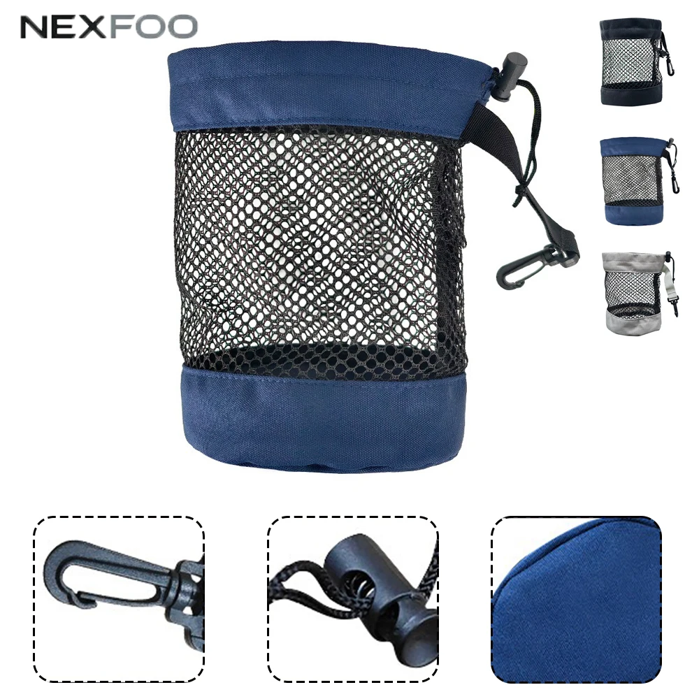 

Drawstring Mesh Golf Ball Storage Bag Durable Golf Accessories Pouch with Clip Hook Portable Net Carry Bag for Golf Valuables