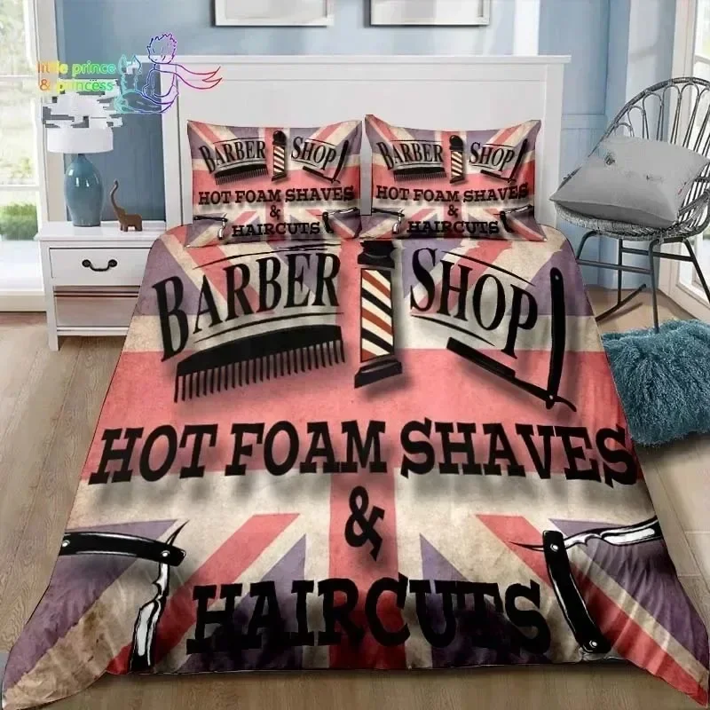 Vintage Barber Shop Skull Sign Bedding Set Single Twin Full Queen King Size Bed Set Adult Kid Bedroom 3D Print Bedding Gift