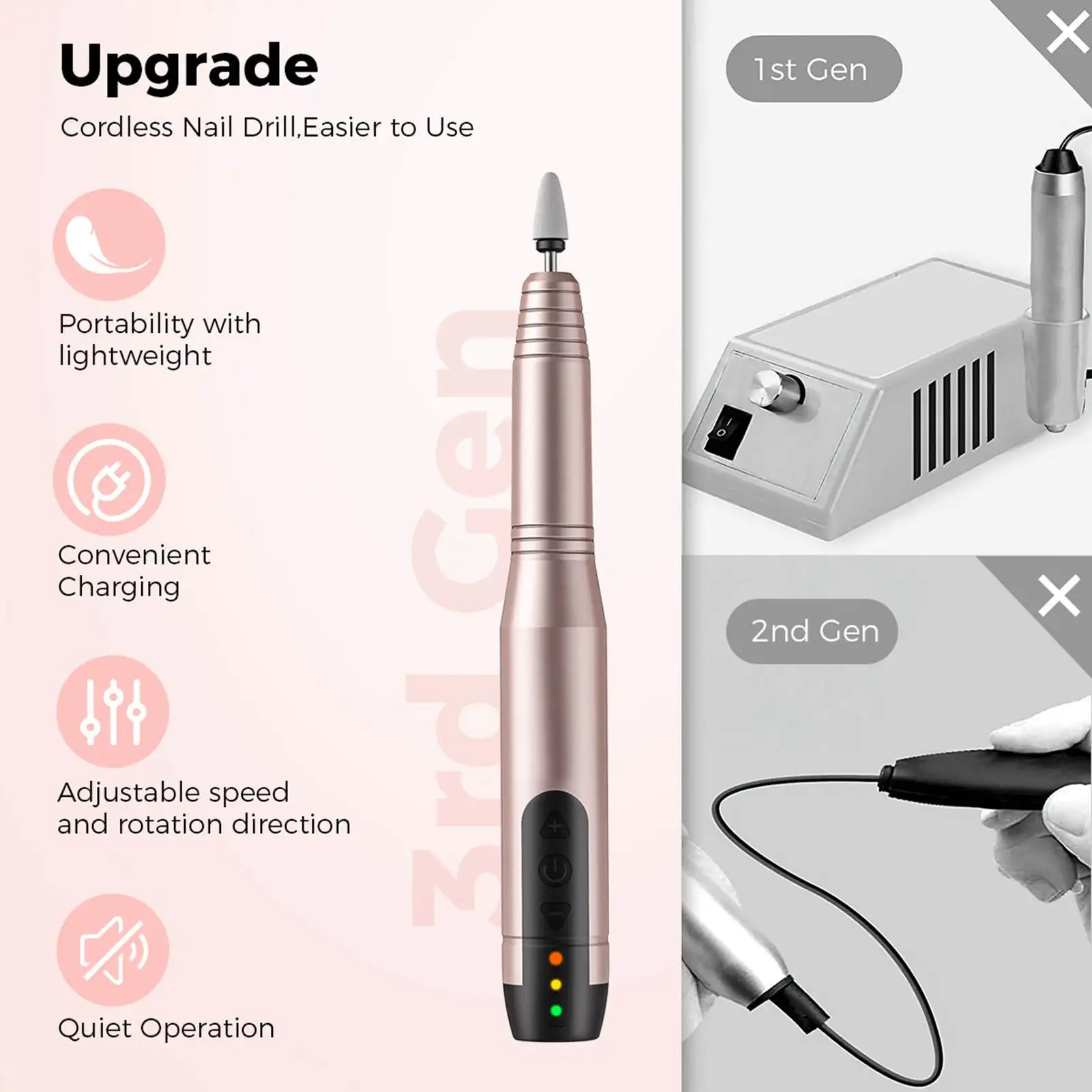 Elektrische nagelboormachine Draadloze nagellakmachine Verstelbare snelheid Draagbare elektrische nagelvijl Manicure Pedicure Gereedschap