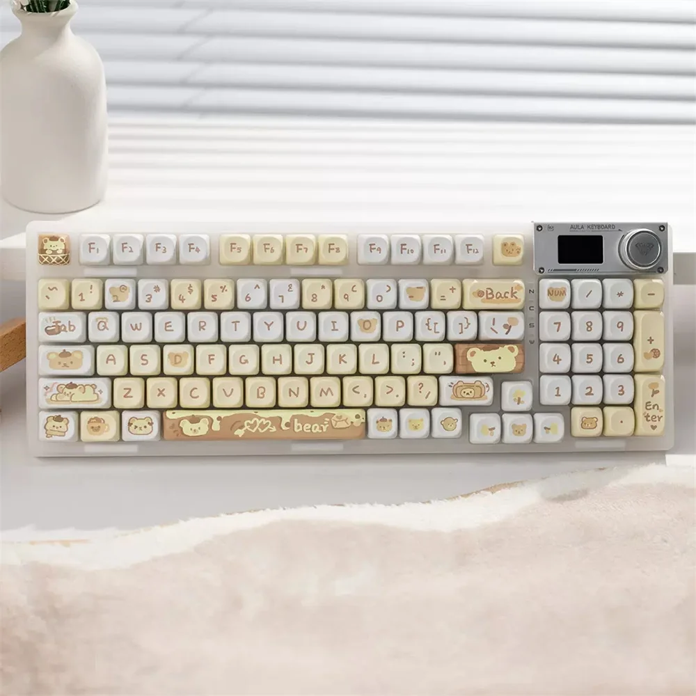 95/132Keys MOA Profile Pudding Bear Theme Keycap Cute Yellow White Key Cap PBT Sublimation for Custom Mechanical Keyboard Keycap