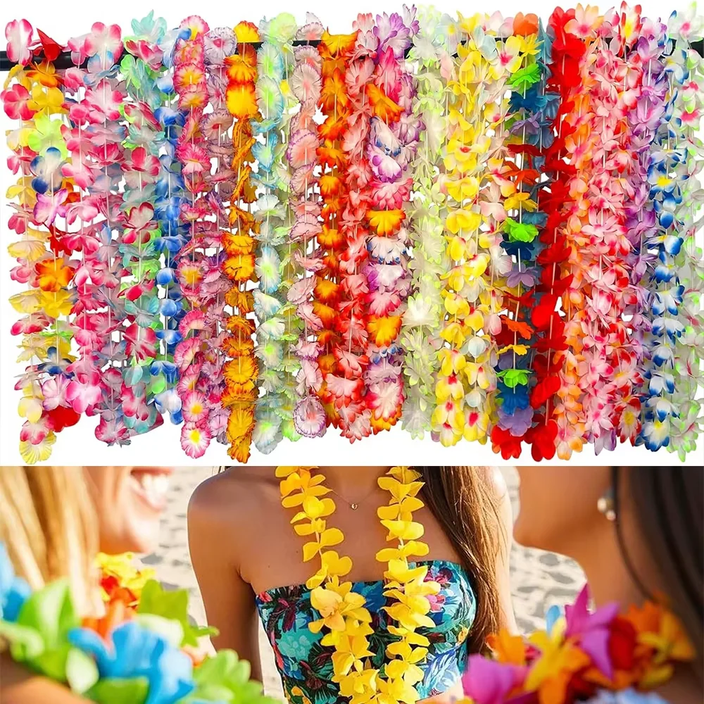 24/36 pçs havaiano leis granel luau festa colorida flor tropical colar leis verão praia hula dança decorações de festa suprimentos