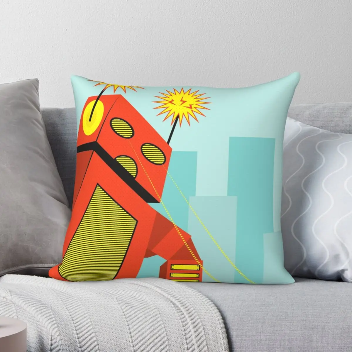 Robot Intergalactic Minimalist Square Pillowcase Polyester Linen Velvet Creative Zip Decor Pillow Case Home Cushion Cover