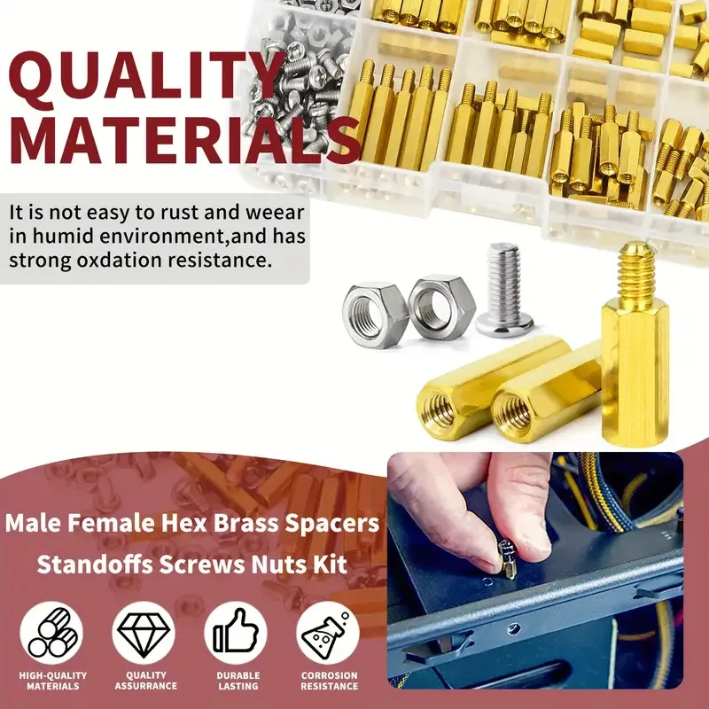 176pcs M3 Motherboard Standoffs&Screws&Nuts Kit, Hex Male-Female Brass Spacer Standoffs, Laptop Screws for DIY Computer Build image 3