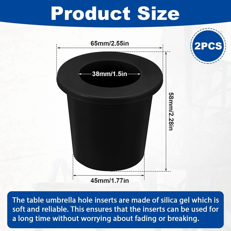 A50I 2Pcs Umbrella Table Ring Hole, Silicone Umbrella Cone Wedge Plug Sleeve Patio Adapter Umbrella Table Hole Insert