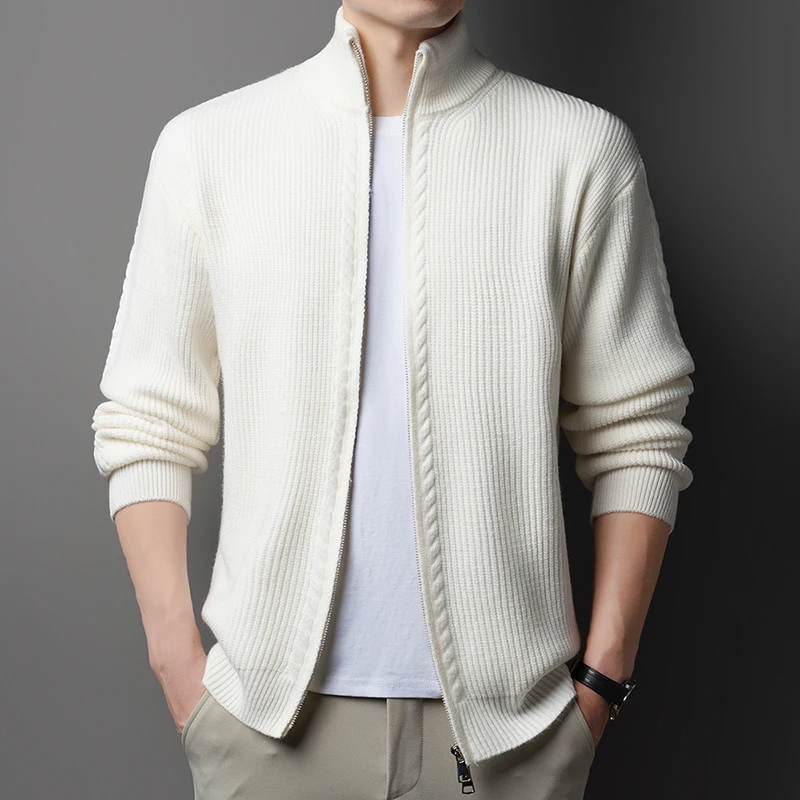 

Men Trendy Sweater Jacket 2025 Autumn Winter Stand Collar Cardigan Simple Solid Zipper Sweater Long Sleeve Knit Coat
