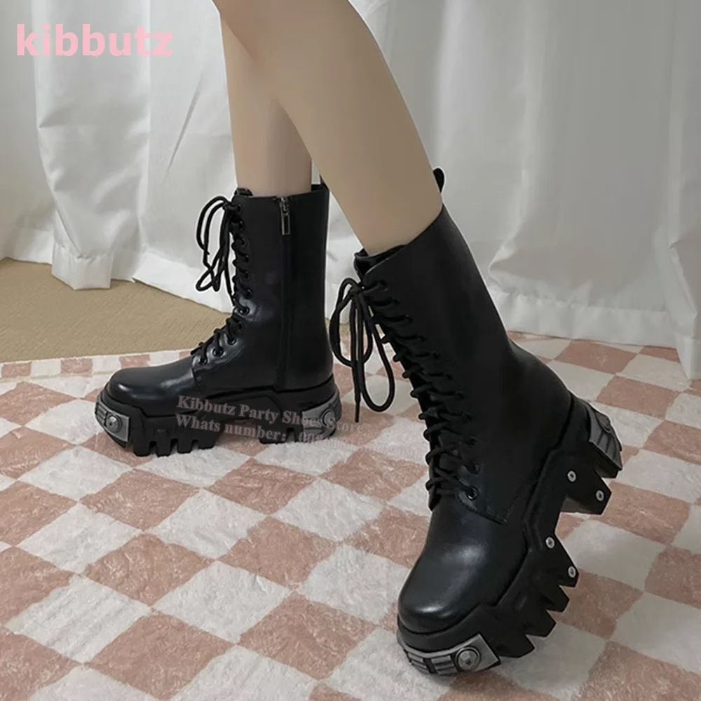 Botines de cuero genuino para mujer, botas con cremallera lateral, punta redonda, aumento de altura, cordones negros sólidos, moda de lujo, zapatos concisos, el más nuevo