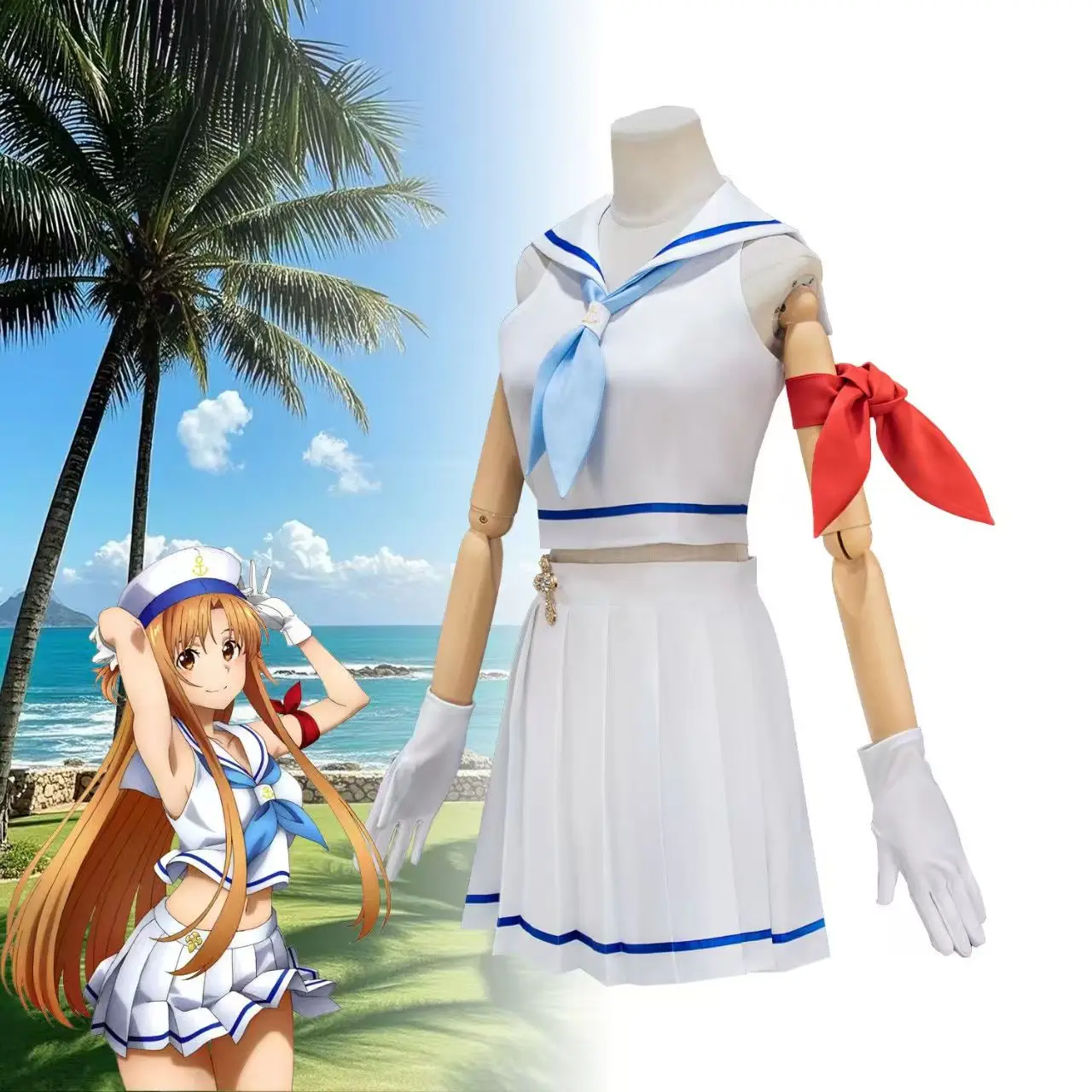 

SAO Asuna Sailor Uniform Cosplay Outfit Full Set Anime Costume