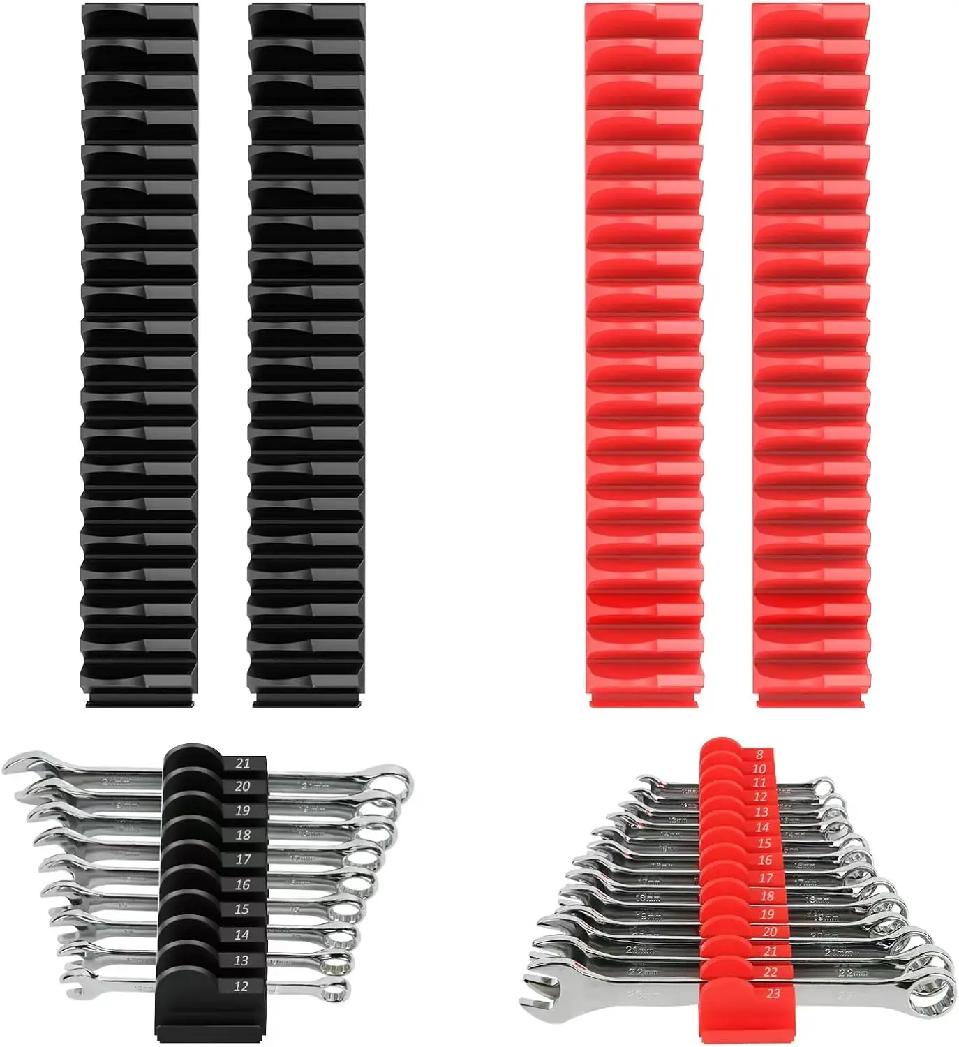 

Набор из 80 магнитных модульных органайзеров для гаечных ключей с метрическими и дюймовыми метками, держатель для инструментов в ящики - черный и красный