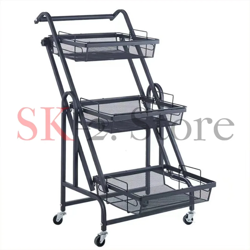 Kitchen floor-to-ceiling multi-layer rack, vegetable storage rack, multi-function foldable trolley rack