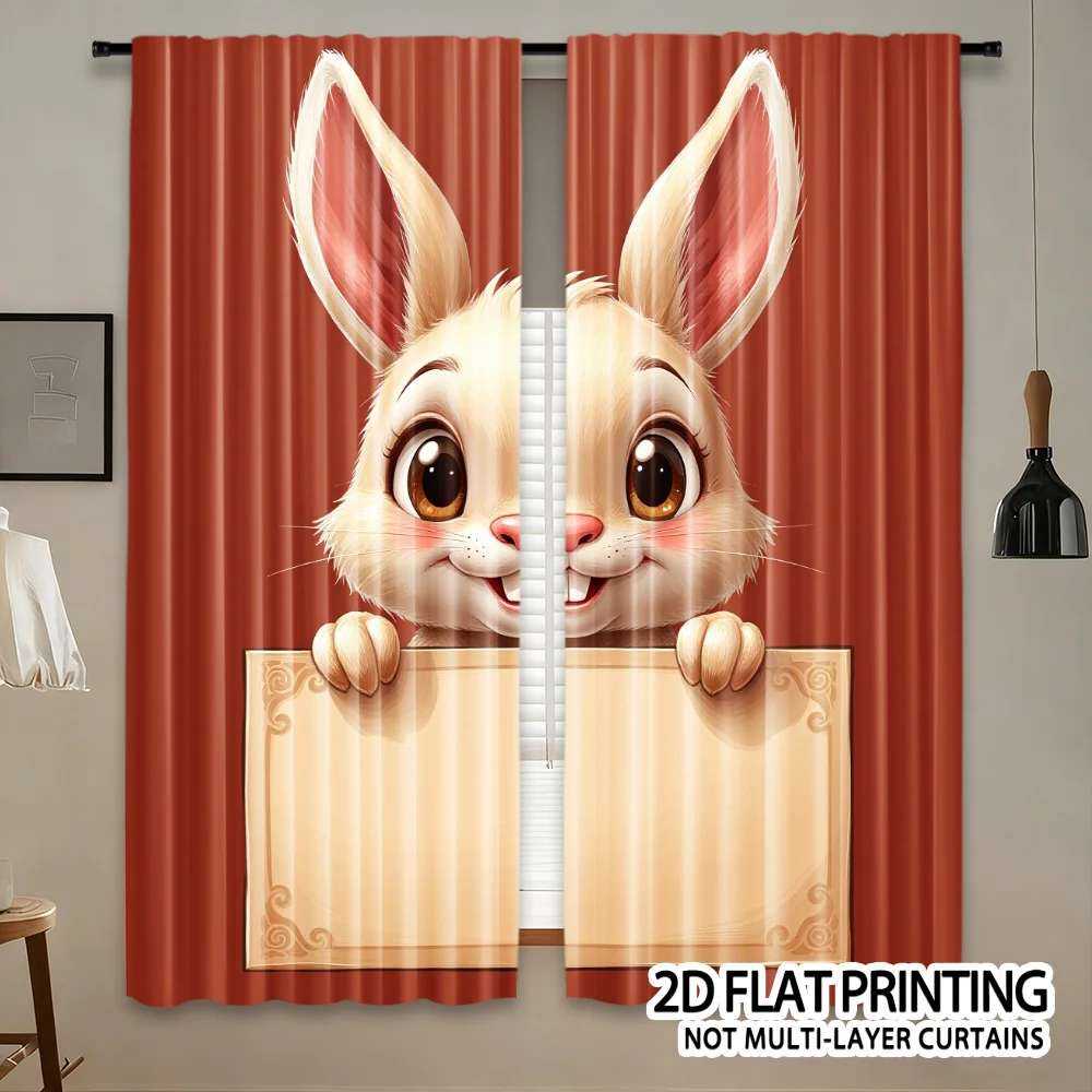 Cute Rabbit Print Curtains, Cartoon Bunny Pattern Drapes, Easter Kids Room Window Treatment Home Decor