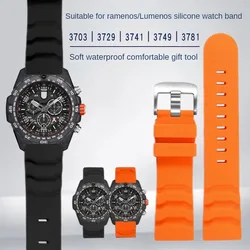 Silicone Watch Strap With Substitute LUMINOX 3749 3741 3723 3729 Series Flat Interface Rubber Watchband With 24mm.