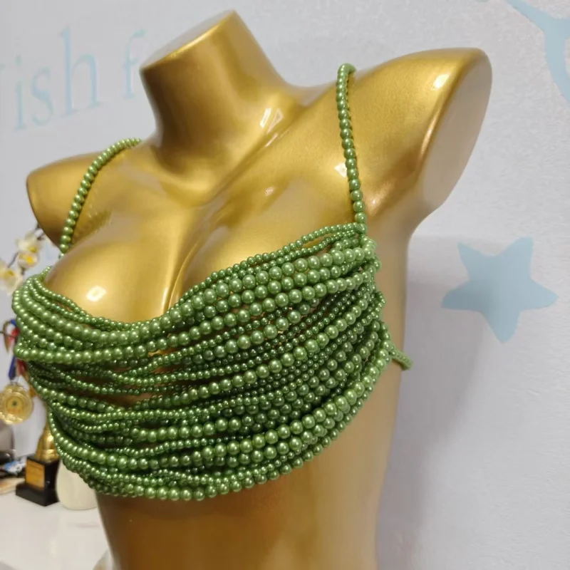 Damen Mehrschichtiges Perlenbesetztes Cami-Body-Harness-Top mit Verstellbaren Trägern, Körperkette für Rave, Festival, Strand, Nachtclub, Körperschmuck 2026 – Detail 14