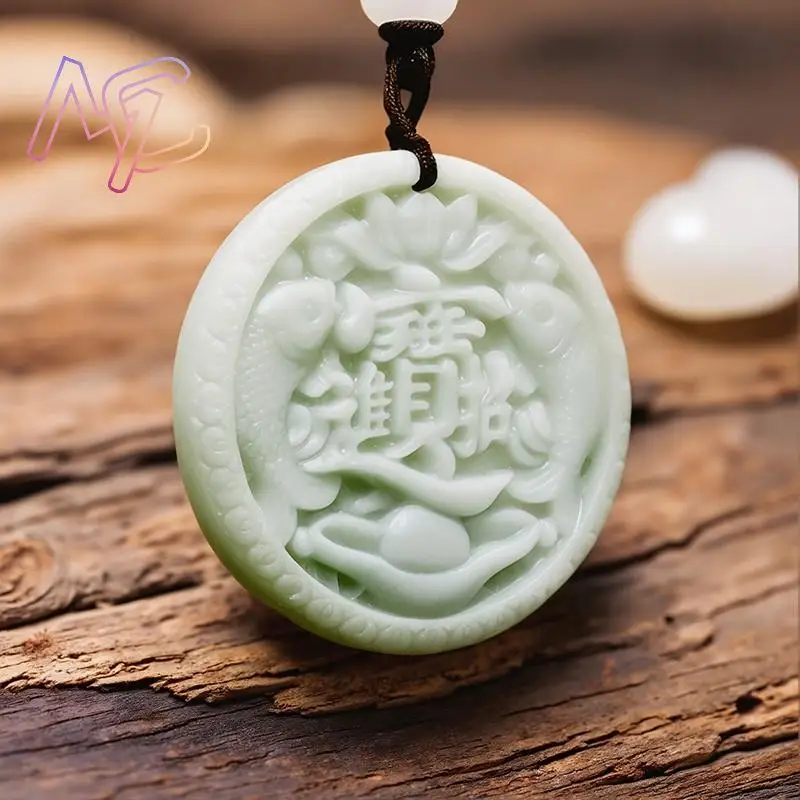 Green Real Jade Carp Fish Pendant Necklace Talismans Fashion Charm Designer Natural Jewelry Vintage Gemstones Luxury
