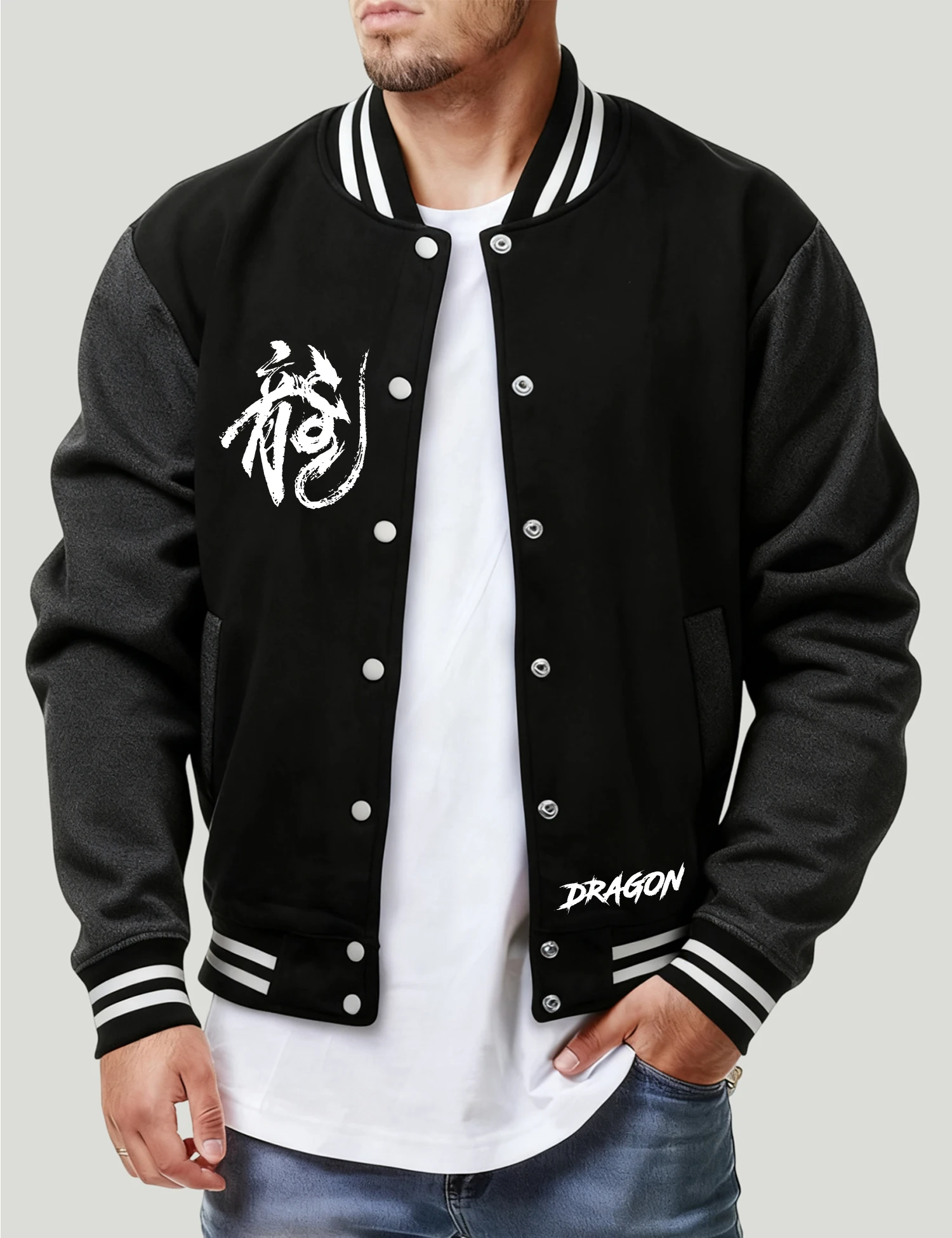 

Regarding The Culture Of Dragons Print Jackets For Men Autumn Warm Menswear Fleece Pullover Clothes Pocket Loose Retro Menwear