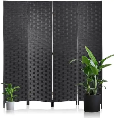 

Room Divider Screen, 4 Panel Dressing Screen, Wood -Woven Design Room Dividers and Folding Privacy Screens, Portable Room Partit