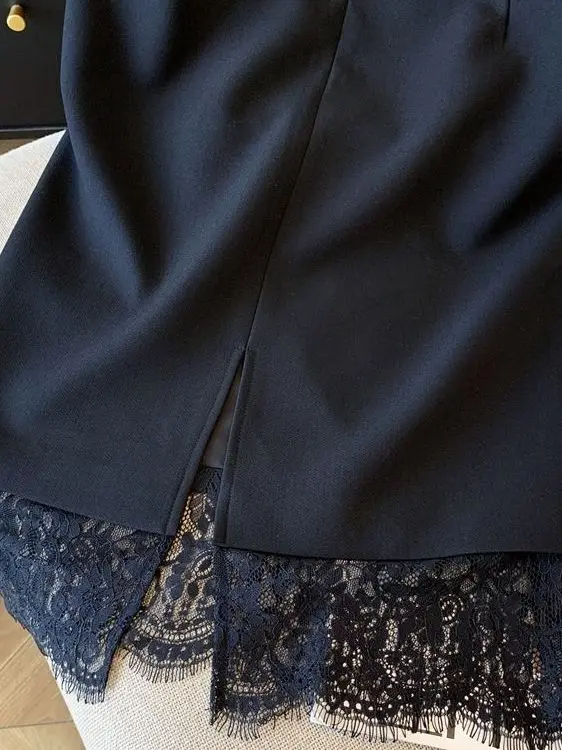  Lace Patchwork  Skirt Women's Business Office Straight Cut One Step Wrap around Skirt Elegant High Waist Design