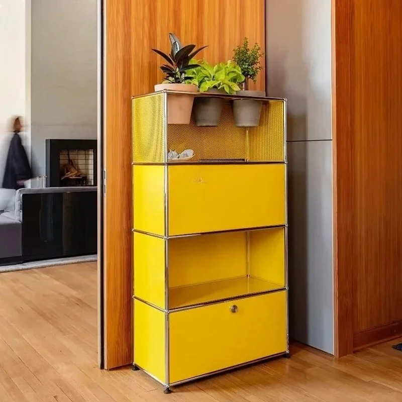 Living room stainless steel light luxury storage display cabinet module combination storage cabinet metal side cabinet