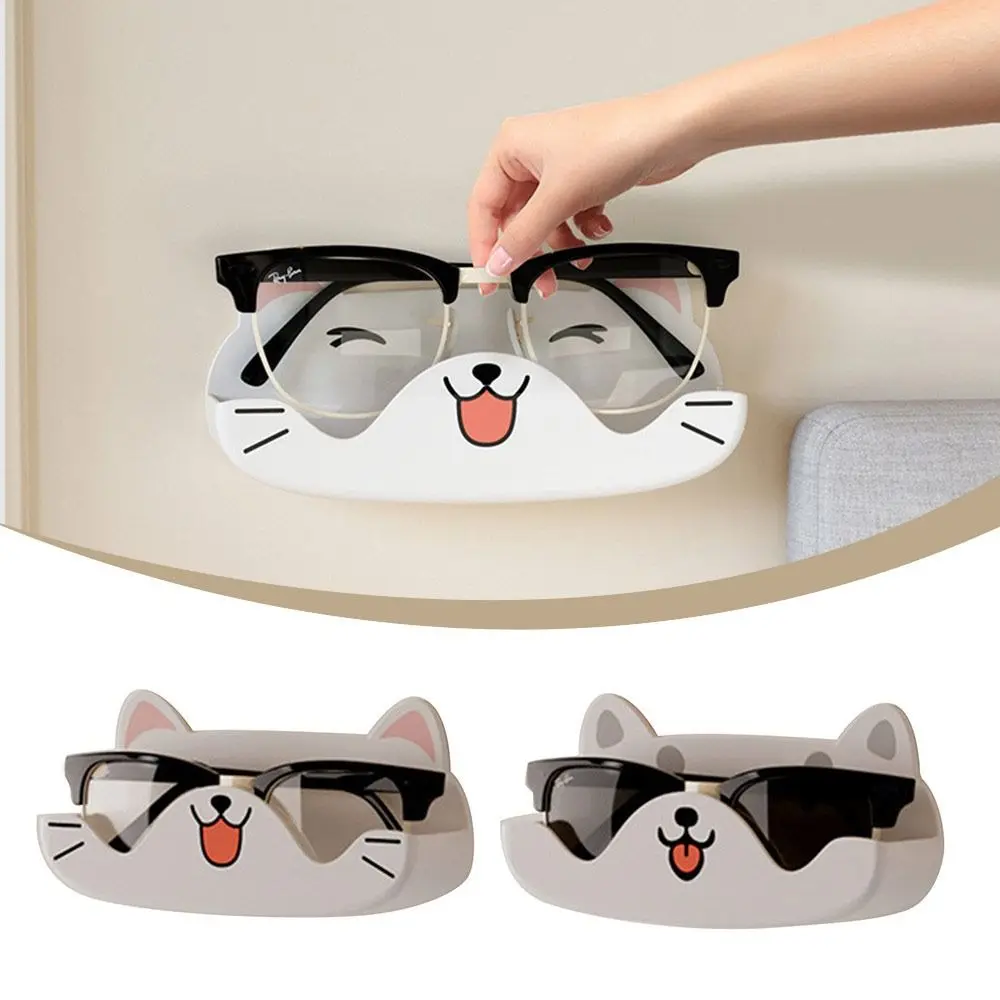 Présentoir de lunettes de soleil chat de dessin animé, sans poinçon, décoration de garde-robe, support de rangement mural pour lunettes, rangement de la maison