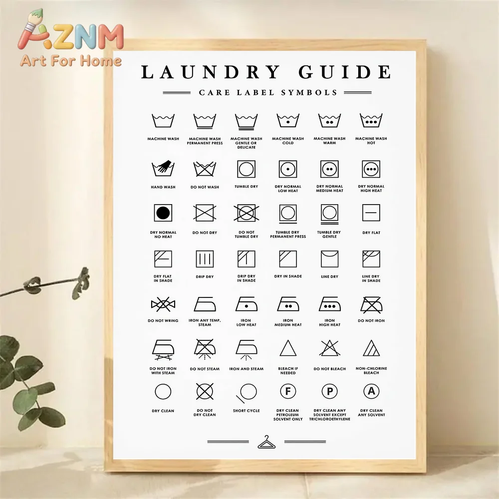 Laundry Room Sign Laundry Canvas Painting Symbol Wall Art Print Laundry Care Guide Posters and Prints Wall Pictures Decoration