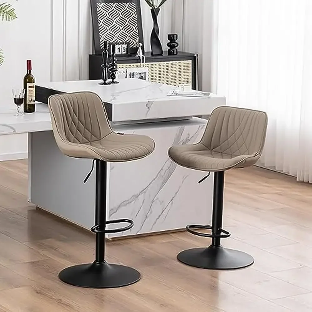 Swivel Barstools Set of 2 Adjustable Counter Height Upholstered Faux Leather Stools Mermaid Tail Design Khaki Tall Chairs