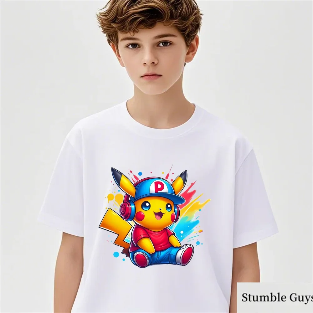เสื้อยืดอนิเมะเด็ก ลายการ์ตูนโปเกมอน พิคาชู เก็นการ์ เสื้อผ้าลำลองสำหรับเด็กผู้ชาย เสื้อเด็กผู้หญิง ของขวัญวันเกิด เสื้อแฟชั่นวัยรุ่น