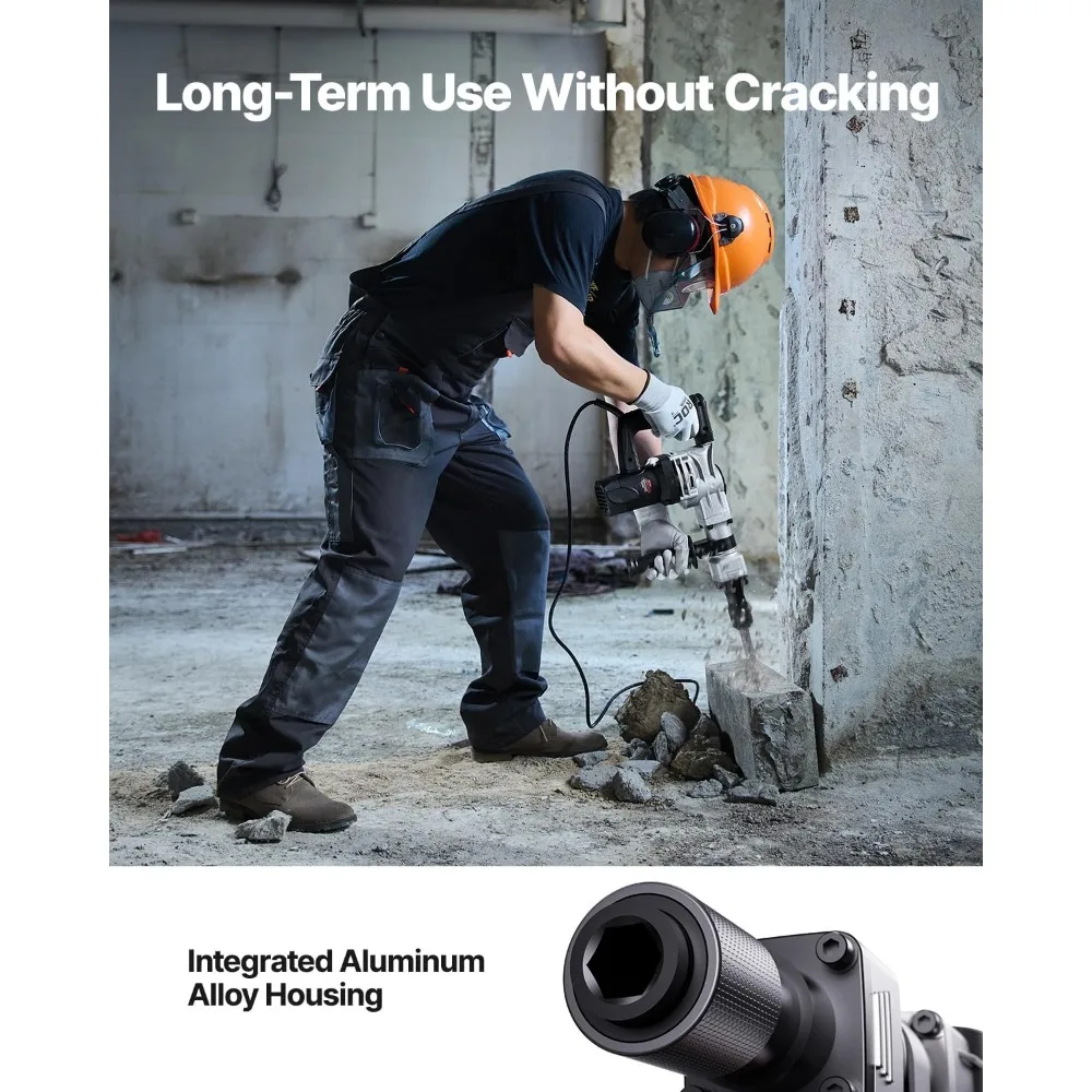 헤비 듀티 1400W 전기 해머, 2개의 치즐 포함, 콘크리트 파괴, 철거 및 치핑 도구용 2900 BPM, 케이스 포함