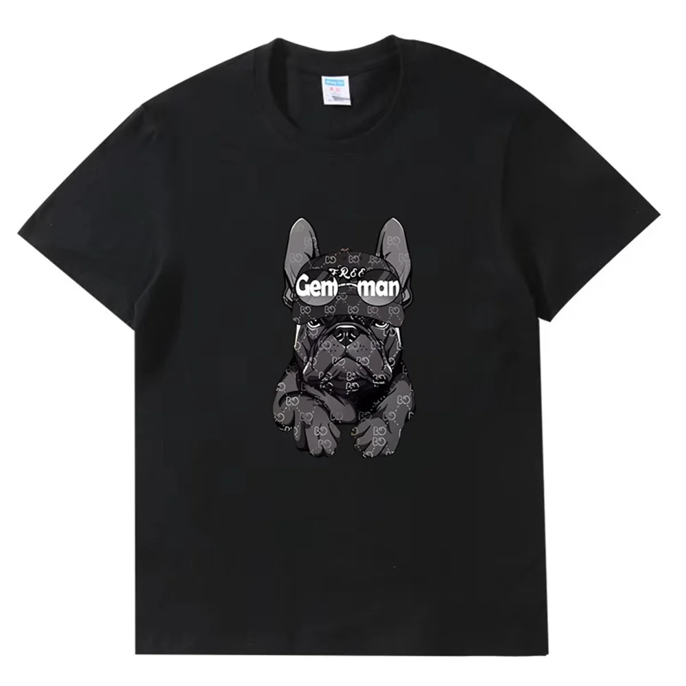 Harajuku French Bulldog Print Summer High Quality 100% Cotton Breathable Men\'s T-Shirt Outdoor Casual Fashion Men\'s Streetwear