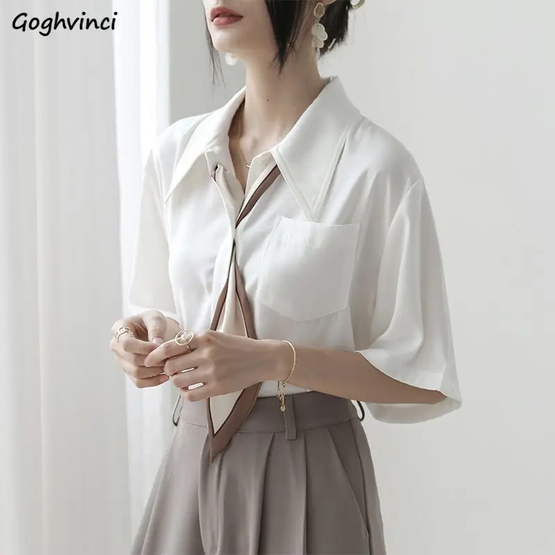 Turn Down Collar Shirts Women Half Sleeve Office Ladies Design Chiffon Summer New Fashion Skin Friendly Chic Gentle Elegant Cozy