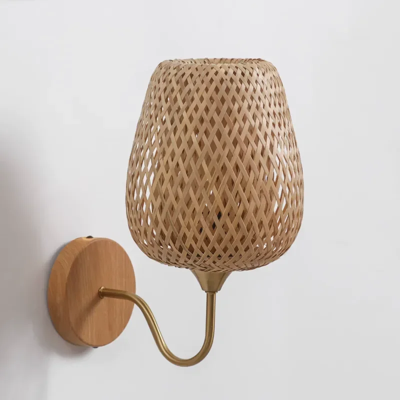 Industrial Hand Woven Bamboo Wall Lamp for Bedroom Living Room Wall Decoration