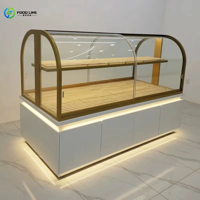 

Customizable for Bakery Island Counter Shopping Mall Baking Cake Bread Dim Sum Retail Shop Design Glass showcase Display Cabinet