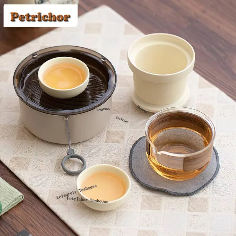 Juego de Té de Viaje Zen Negro Antiguo, 1 Tetera, 2 Tazas, Organizador, Portátil, para Exteriores, Bolsas, Café y Vajilla Artesanal