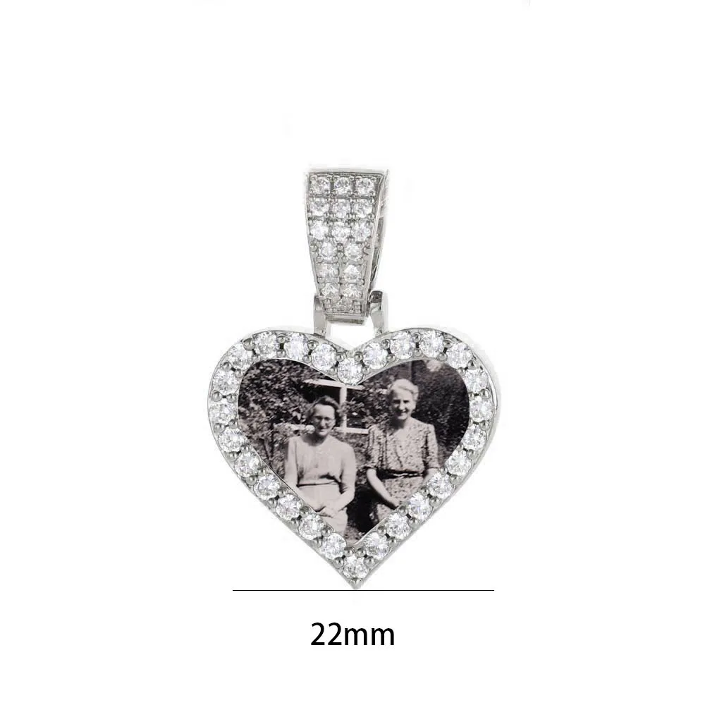 Hip Hop Custom Mini Heart Photo Pendant Unisex DIY Picture Frame Memory Necklace with Zircon for Weddings Parties Gifts