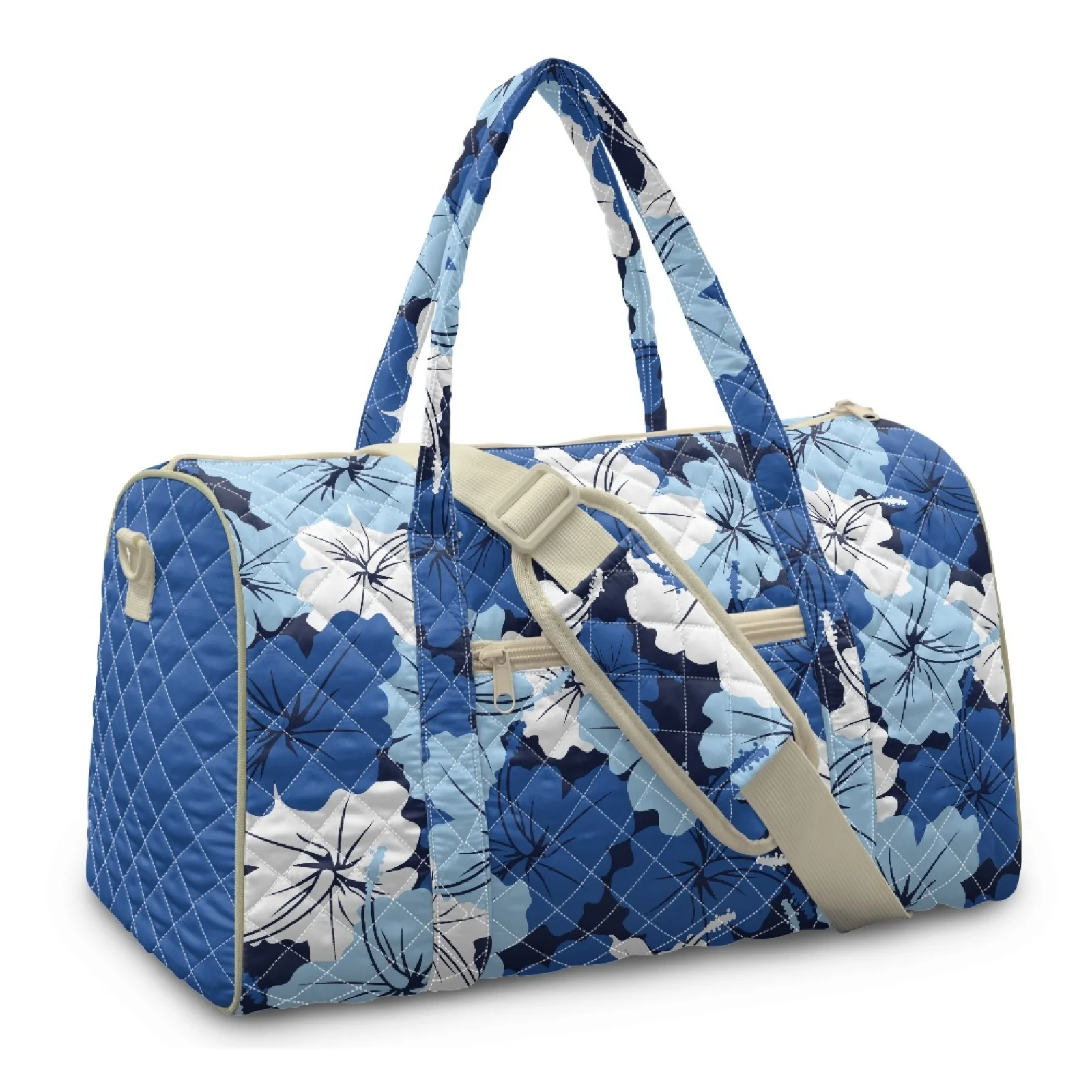 Coloranimal Blue Floral Print New Trend Lightweight Weekender Bag for Yoga Polyester Quilted Duffle Bag