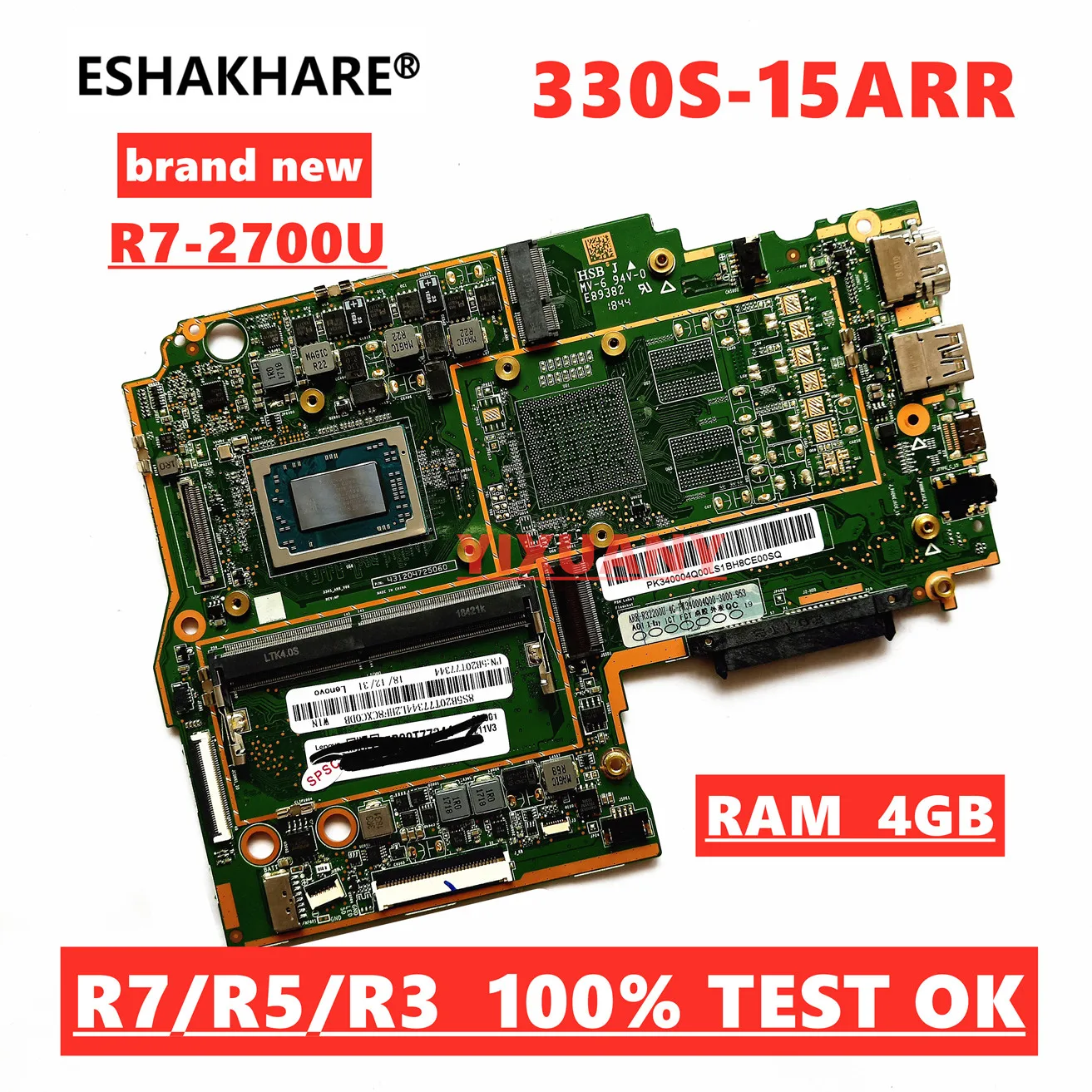 

100% brand new original for Lenovo ideapad 330S 330S-15ARR notebook motherboard with R3 2200U 4GB RAM DDR4 100% test work