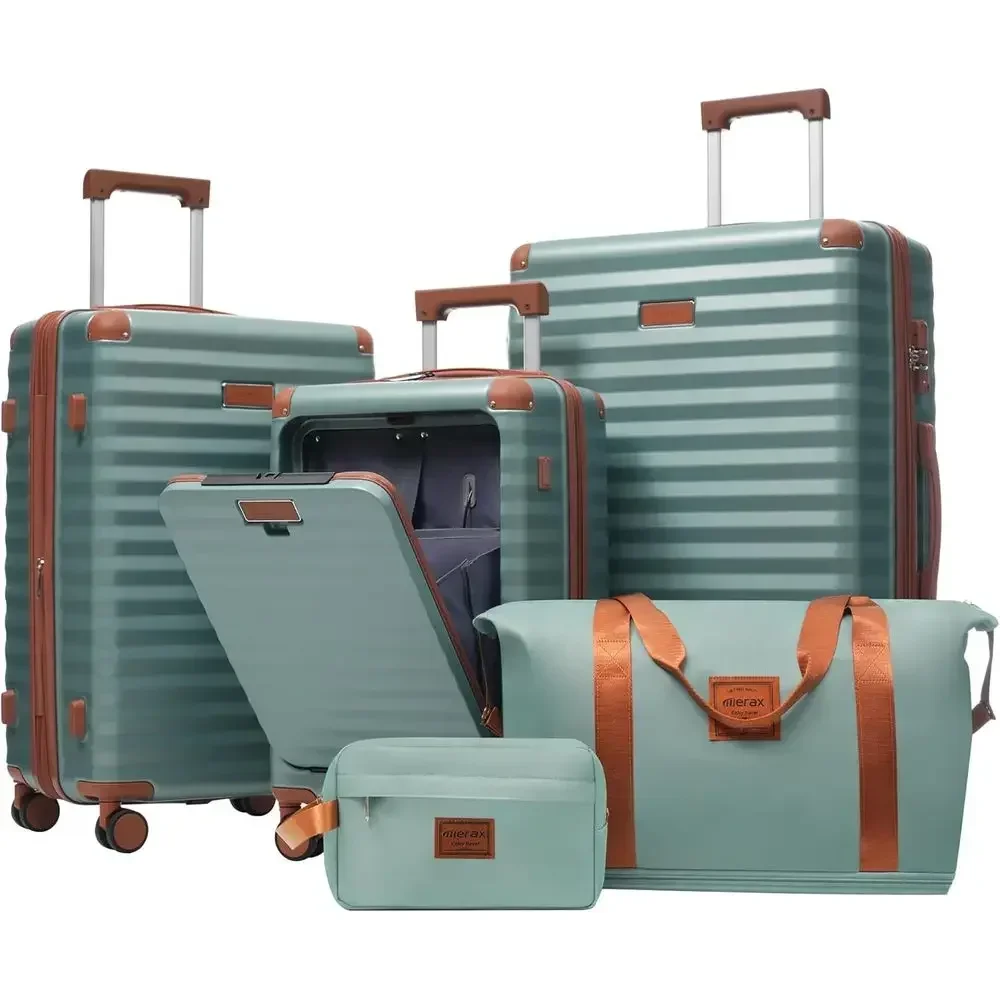 

5-Piece Expandable Hardshell Suitcase Set with Spinner Wheels, Lightweight Carry-On Luggage, USB Port, and Cup Holder, 20/24/28,
