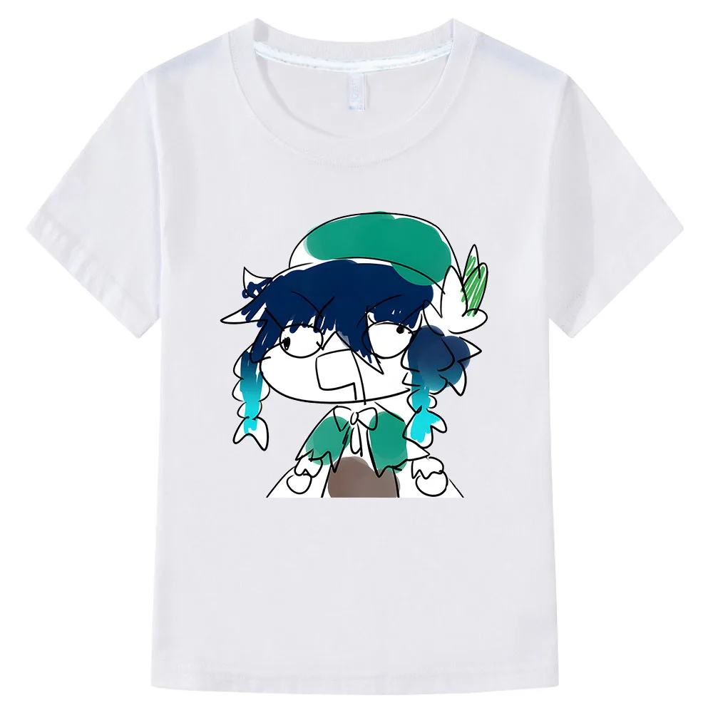 Venti Tshirt Children's Genshin Impact Shirt Kids Cartoon Graphic T Shirts Girls Kawaii Tshirt Boys 100% Cotton Tees Summer Top