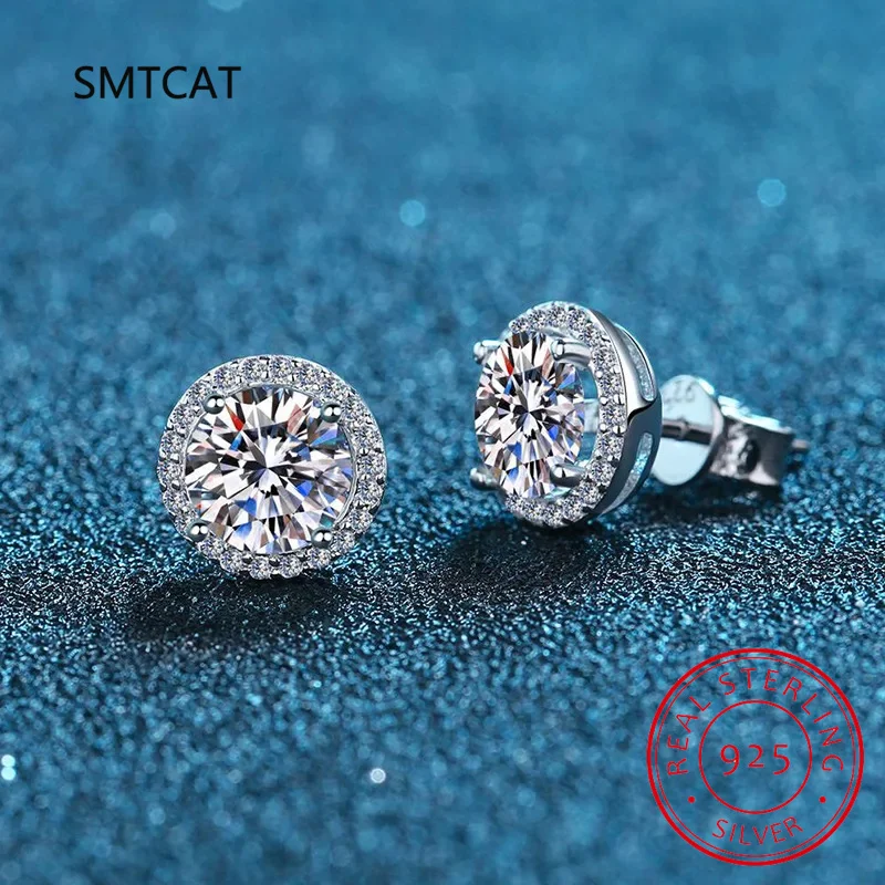 0.5CT-2CT Moissanite Stud Earrings for Women S925 Sterling Silver 18K White Gold Plated Diamond Earring Wedding Party Jewelry