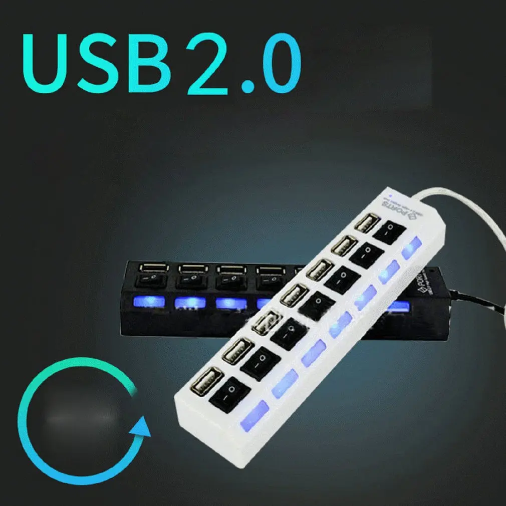 7 Ports USB HUB 2.0 3.0 High Speed USB Splitter Expander Multi-Port Independent Switch for PC Laptop Mac Windows With LED light