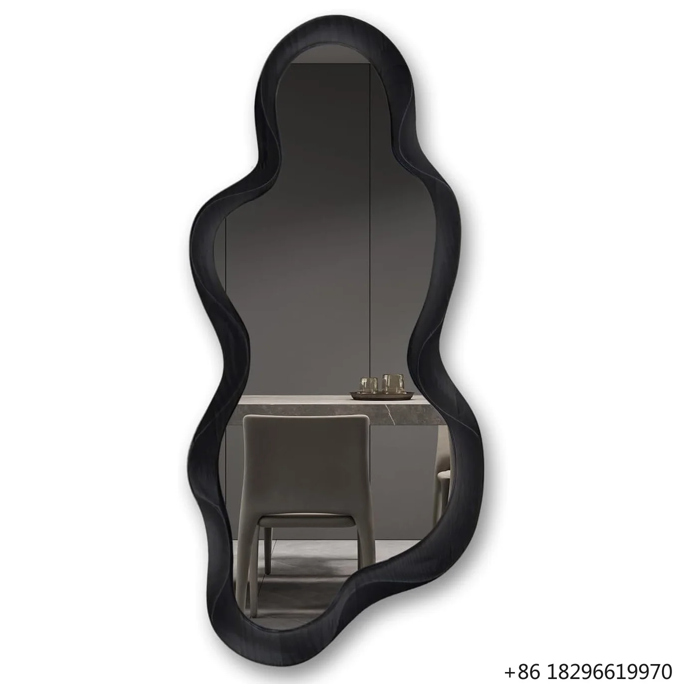 Irregular Wall Mirror Wooden Black Frame Modern Bathroom Decorative Mirror with Hanging Hooks HD Explosion-proof