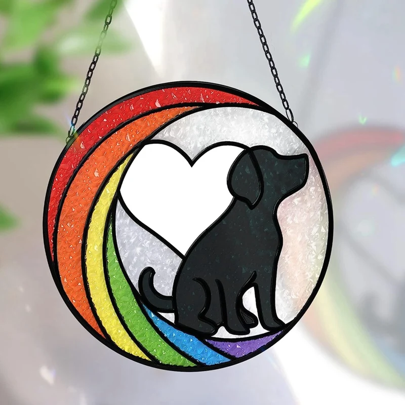 Dog Memorial Gifts Stained Glass Window Hanging Decorative Rainbow Bridge Sun Catcher Decorative For Dog Lovers Pet Present