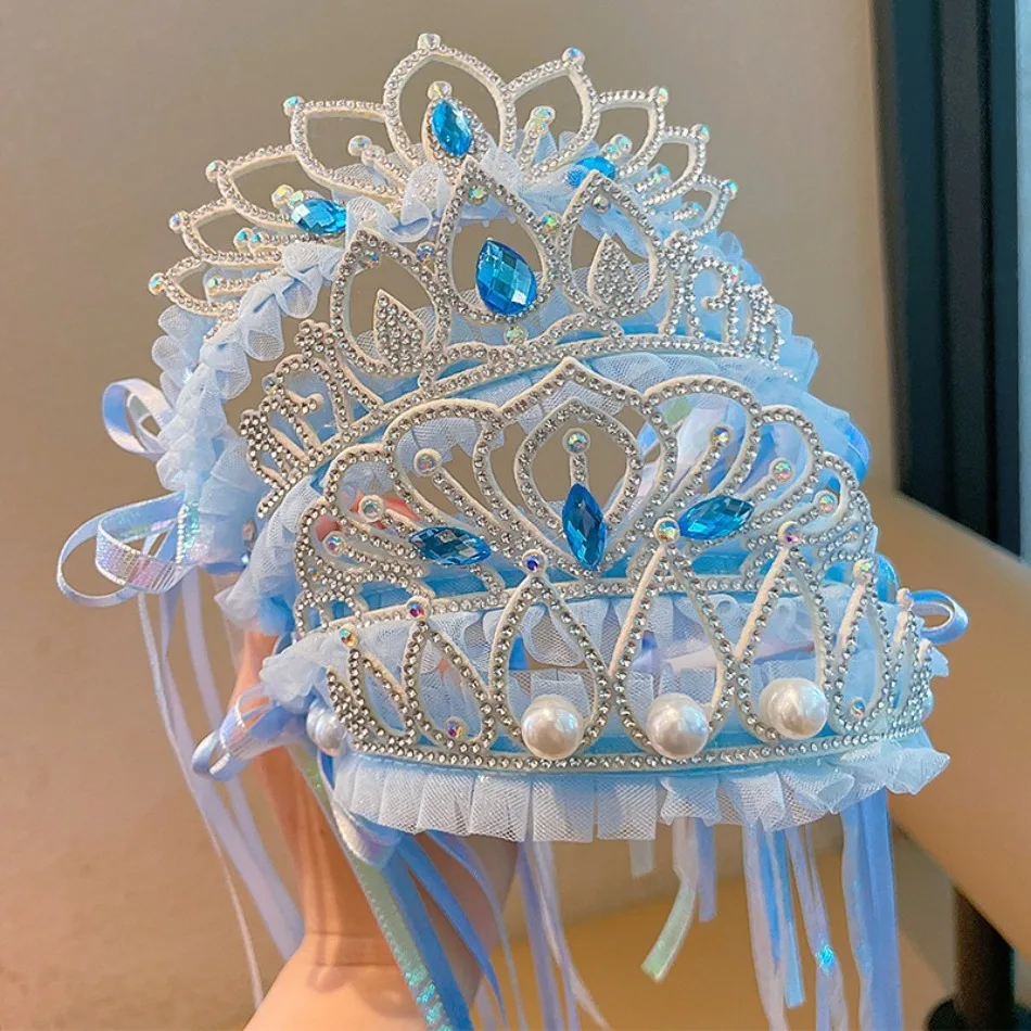 

Королева Эльза с бриллиантовой короной, детская повязка на голову с блестками и жемчужной лентой, корона принцессы, повязка на голову «Холодное сердце» для маленьких девочек, аксессуар для волос на день рождения
