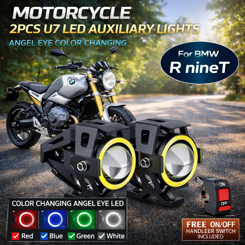 Waterproof Motorcycle LED Headlight 3000LMW U7 Motorbike LED Driving Fog Spot Light with Switch For BMW R nineT RnineT Nine T