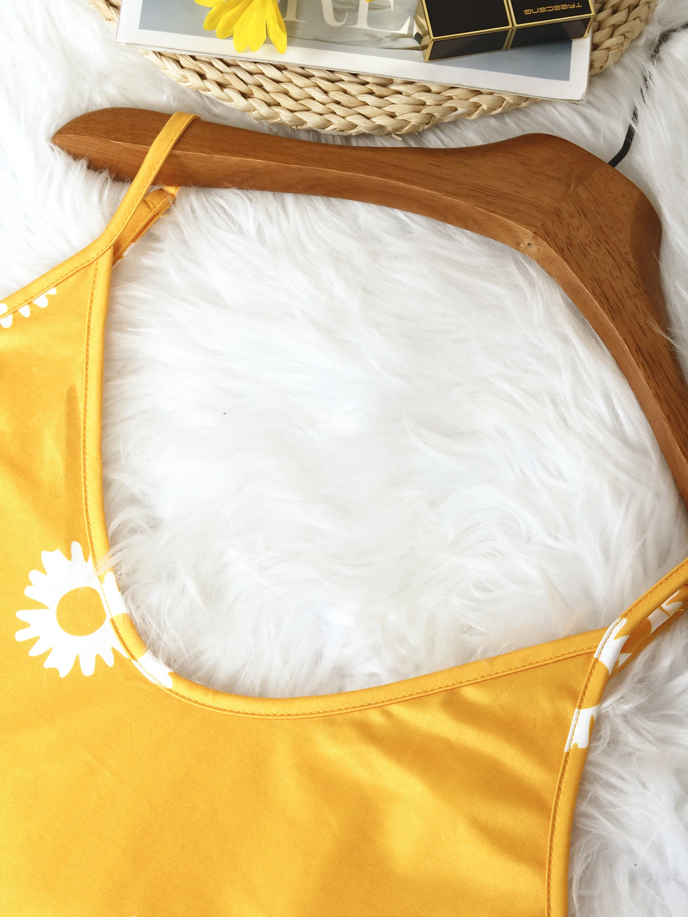 فستان نسائي مقاس كبير بدون أكمام بطبعة زهور، فستان شمسي بلون موحد مع حاشية مكشكشة، موضة صيفية كاجوال، خفيف الوزن و #3